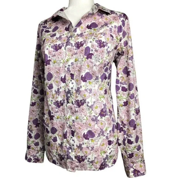 Duluth Trading Top Purple Floral Wrinkle Fighter Long Sleeve Button Shirt XXL - Picture 2 of 7